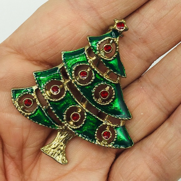 Vintage Enamel Christmas Holiday Pin Brooch Gold tone - Picture 3 of 4